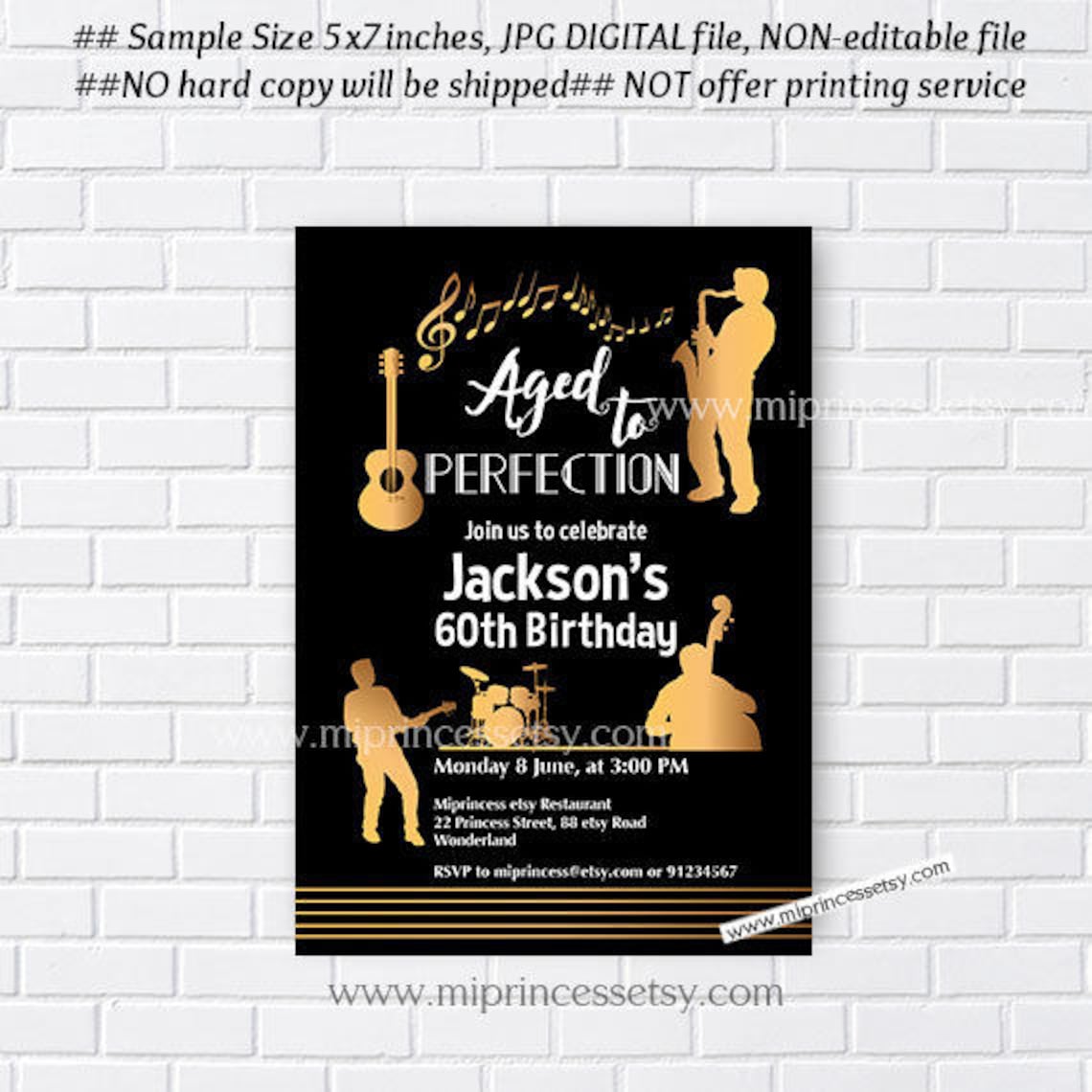 Jazz party invite adult music birthday invitation aged to Etsy