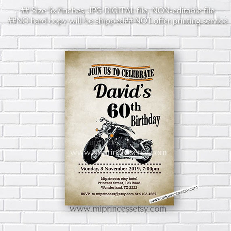 motorcycle invitation biker men birthday party, bike invitation motorbike motorcycle invite for any age 50th 18th 30th 40th 60th, 667 image 1