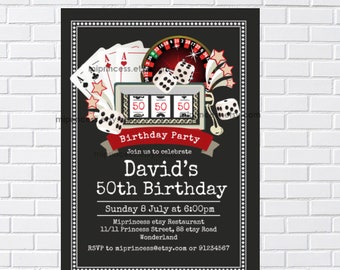 casino invitation, adult birthday party, Slot machine , gambling,  las vegas vintage poker  for any age  ,  card 538