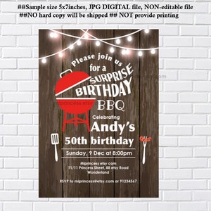 Rustic BBQ Birthday Invitation, backyard bbq , adult bbq birthday surprise party rustic country bbq invite card 595 image 2