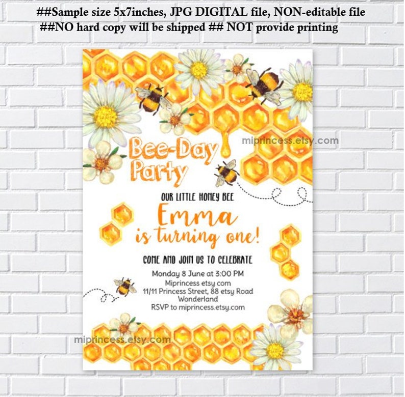 Custom Printable Girls Birthday Invitation Any Age Bumble Bee Little Honey