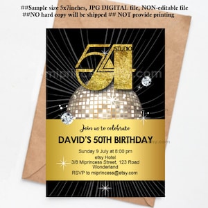 studio 54 birthday party disco dance party invitation, 1970s style Invitation for any age 18th 30th 40th 45th 50th 60th 70th 80th  1319