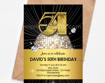 studio 54 birthday party disco dance party invitation, 1970s style Invitation for any age 18th 30th 40th 45th 50th 60th 70th 80th  1319