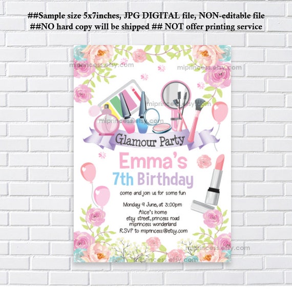 Party Girl Beauty 9th Makeup Glamour Birthday Any 8th 7h 5th Spa Age Invitation 10thCard 1290 6th Sleepover SzVpUM