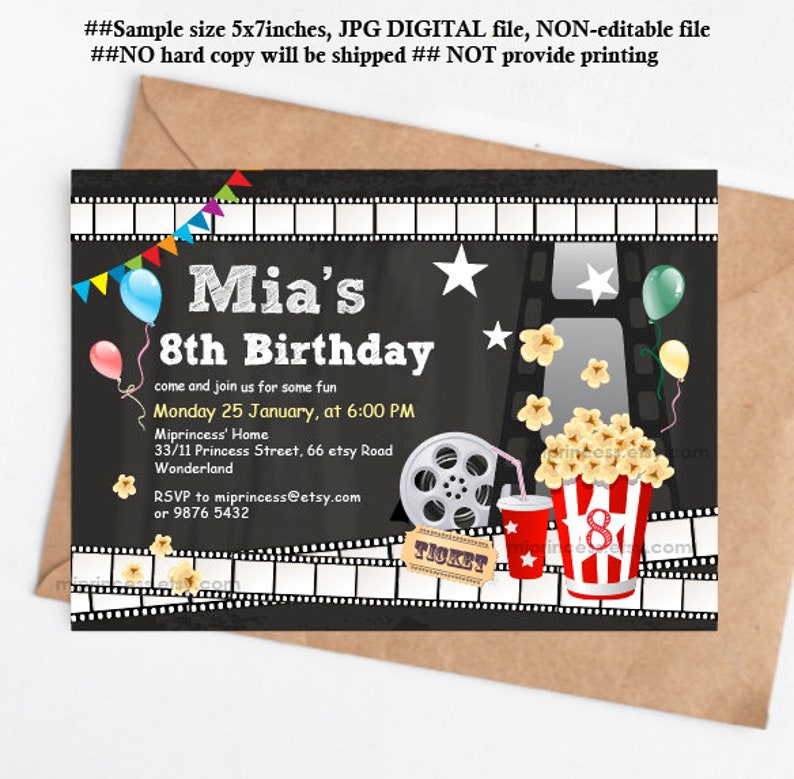 Movie Party Birthday Invitation Movie Night Sleepover Party Etsy