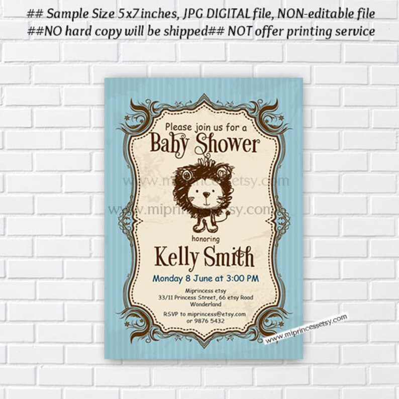 Lion Baby Shower Invitation Vintage Safari Lion Boy Baby Etsy