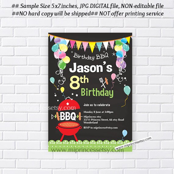 Bbq Birthday Invitation Chalkboard Invite Bbq Invite Bbq Etsy
