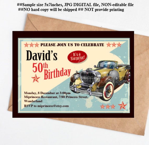 antique car invitation men birthday party vintage design man birthday party invitation printable invite card 212 car invites for birthday party