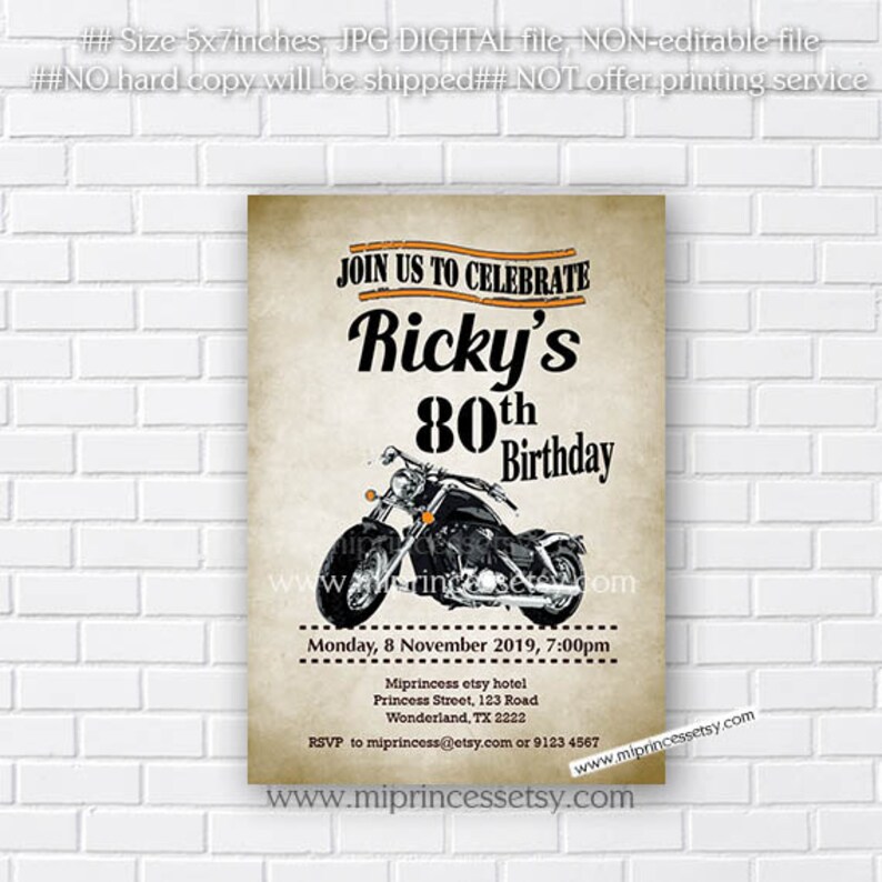 motorcycle invitation biker men birthday party, bike invitation motorbike motorcycle invite for any age 50th 18th 30th 40th 60th, 667 image 3