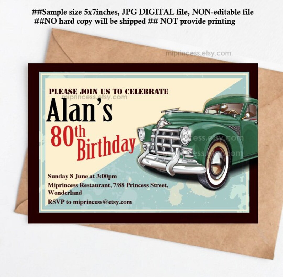 Antique Car Invitation, Adult Birthday Party , Vintage Rustic Country