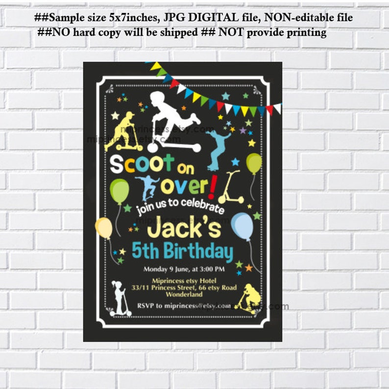 Scooter Invitation Boy Birthday Party Skateboard Invitation Etsy