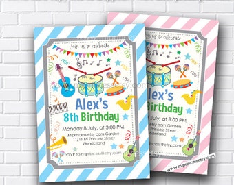 kids music birthday invitation, piano drum invite, guitar party, kids musical instruments party any age 1st 2nd 3rd 4th 5th , 564