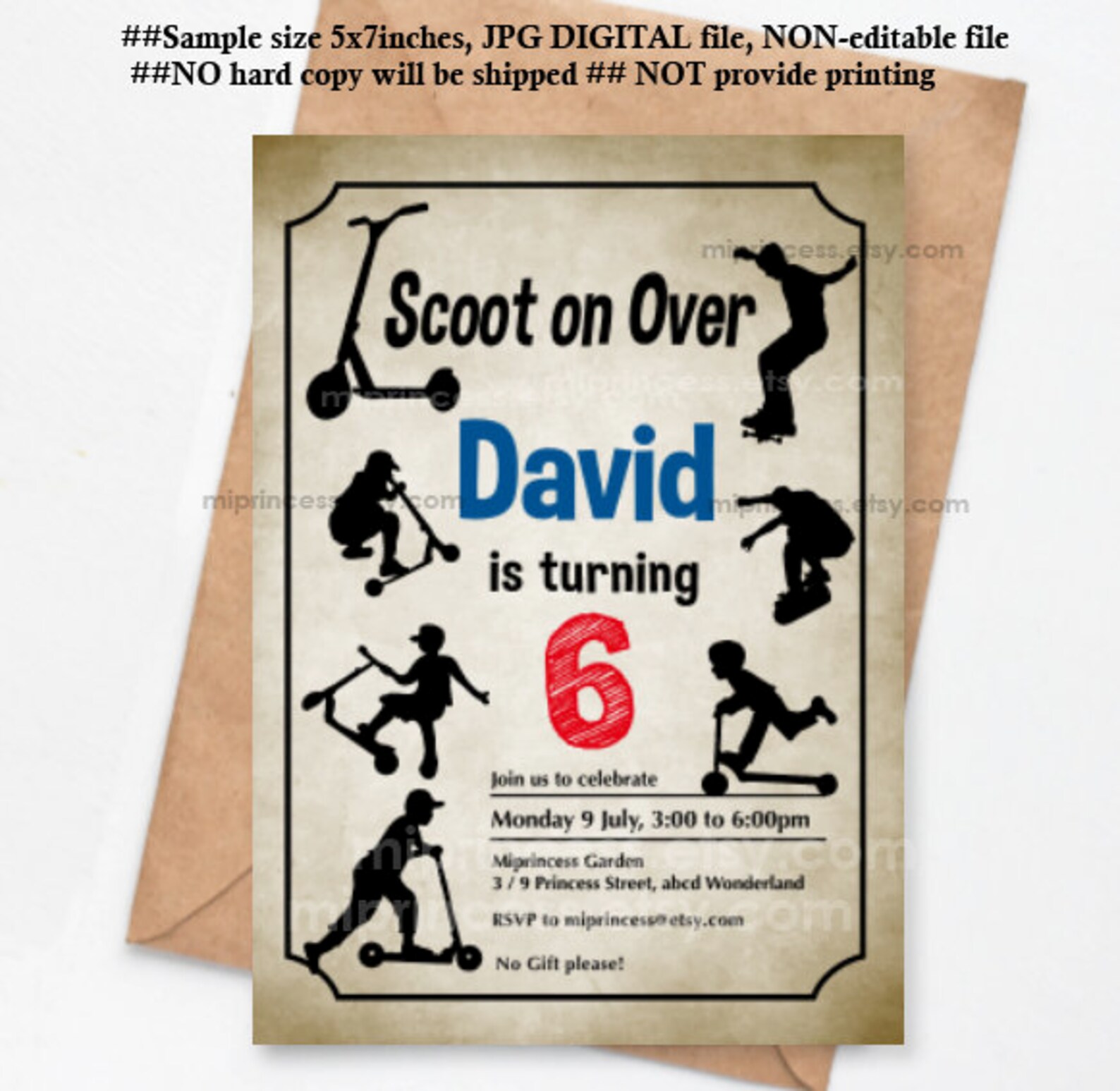 Scooter Invitation Boy Birthday Party Skateboard Biker Sports Etsy