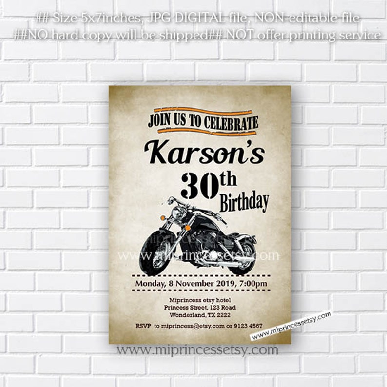 motorcycle invitation biker men birthday party, bike invitation motorbike motorcycle invite for any age 50th 18th 30th 40th 60th, 667 image 2