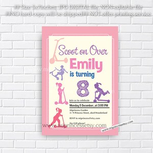 Scooter invitation, girl birthday invite, boy birthday party skateboard biker invite for any age , 413 image 2