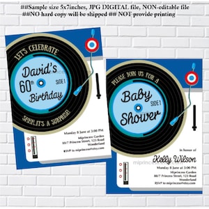 Vintage Vinyl Record Birthday invitation Oldies Rustic Adult Birthday Invitation, boy baby shower for any age  , card 1542