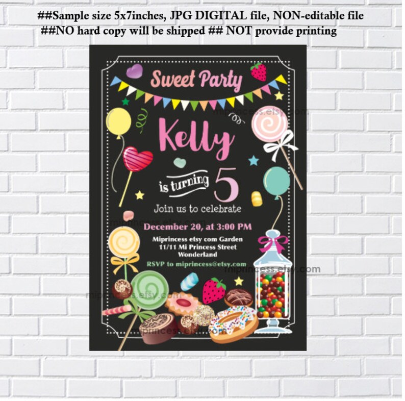 sweet lollipop invitation girl birthday party candy candies chocolate invite for any age 1st 2nd 3rd 4th 5th, card 837 image 1