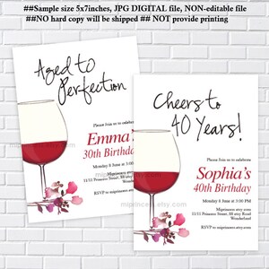 wine invitation, aged to perfection women birthday party invite, floral women birthday any age 30th 40th 50th 70th 80th 60th, 1341