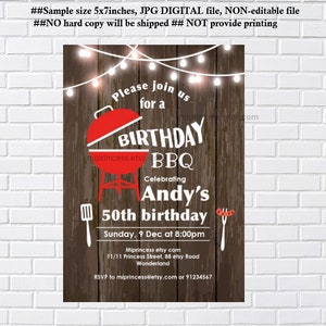 Rustic BBQ Birthday Invitation, backyard bbq , adult bbq birthday surprise party rustic country bbq invite card 595 image 3