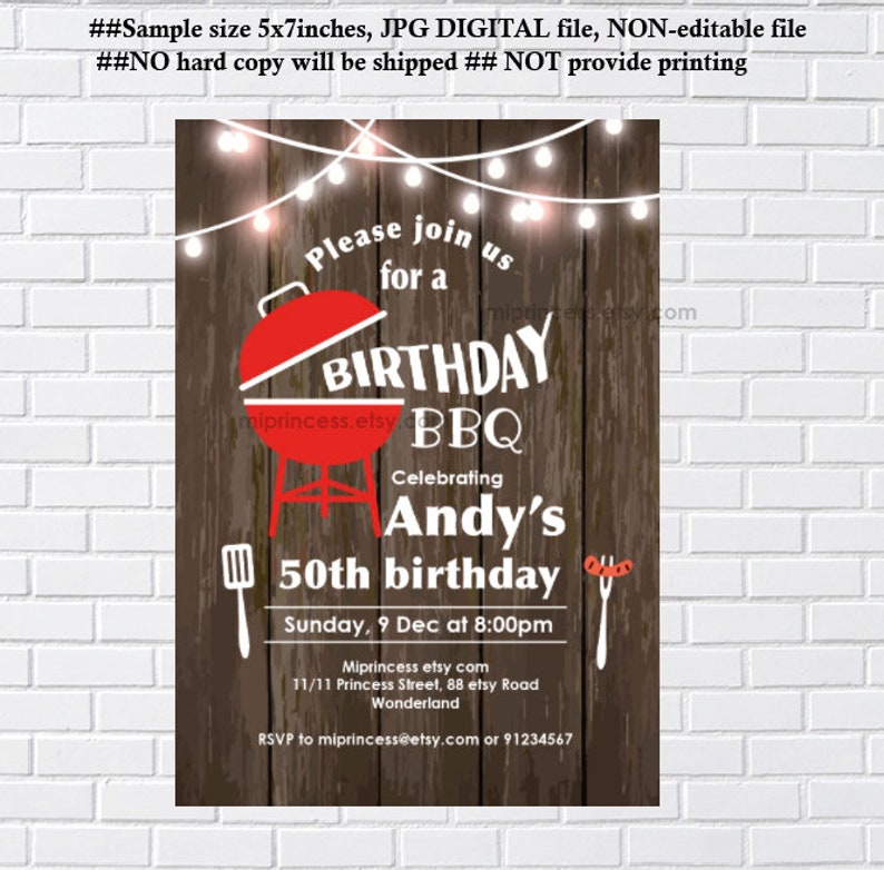 Rustic BBQ Birthday Invitation, backyard bbq , adult bbq birthday surprise party rustic country bbq invite card 595 image 3