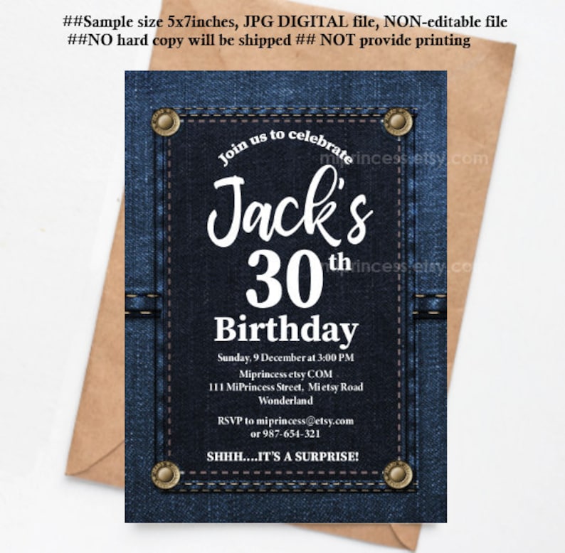 denim birthday invitation denim party men birthday boy birthday denim invite adult birthday blue denim invitation any age card 1216 image 1