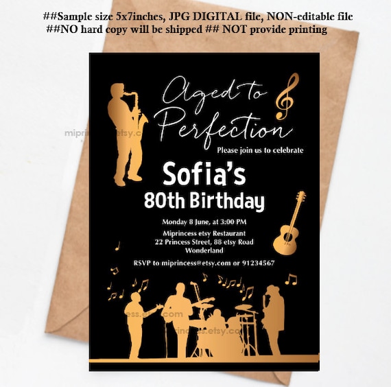 Jazz Invitation Adult Birthday Party Invite Aged to Etsy