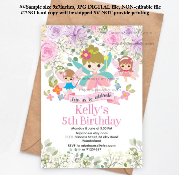 Fairy invitation girl birthday party garden woodland fairies garden party magical fairy princess tea party any age 1st 2nd