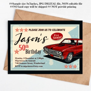 antique car invitation . men birthday party vintage invite, car party man birthday party invitation printable, card 1642