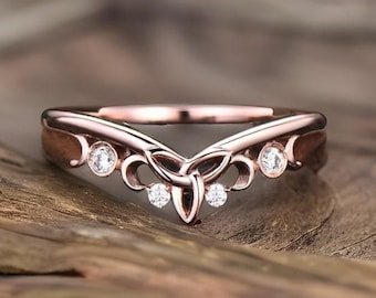 Unique moissanite wedding band Cletic Knot ring band Norse Viking ring jewelry rose gold silver ring for women bridal ring anniversary gifts