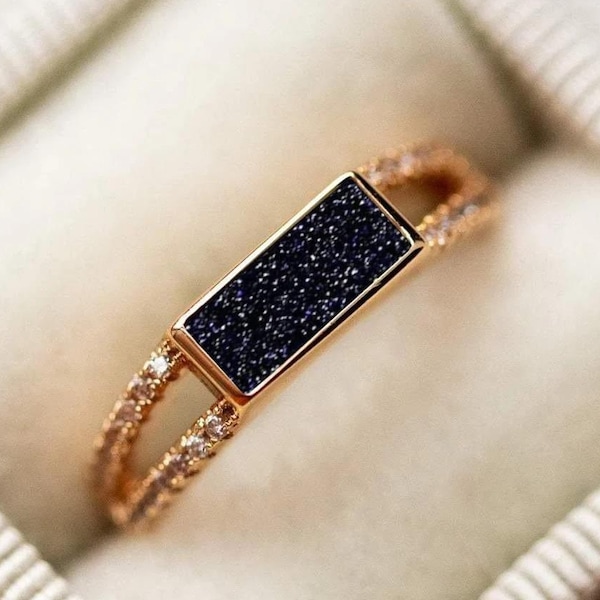 Anéis de arenito azul - formato de baguete - anel de noivado - anel de casamento - anel de ouro - anel de prata - anel delicado - anel de empilhamento - promessa - anel de aniversário