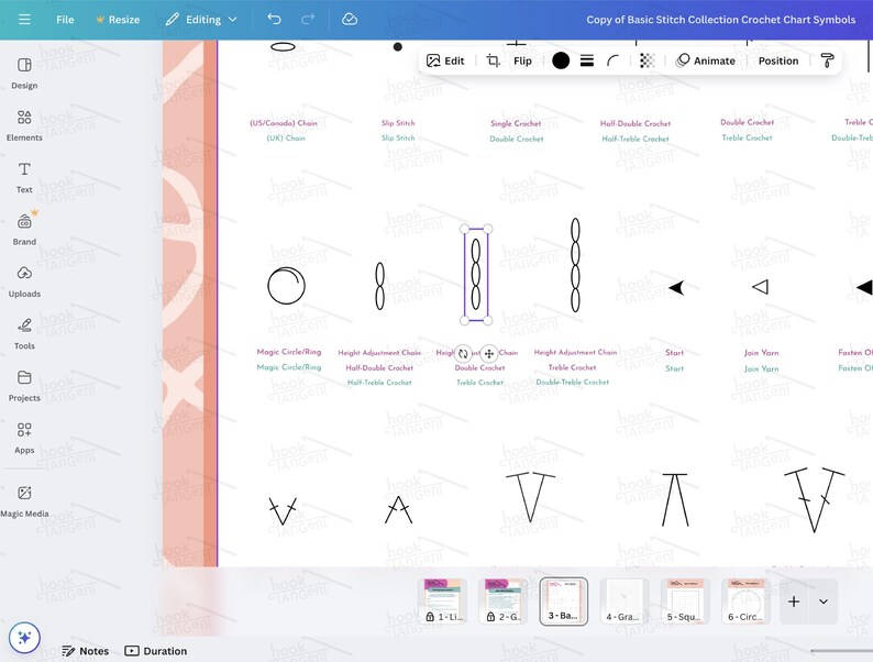 Crochet Chart Symbol Canva Template: US/UK Stitches, Graph Paper ...