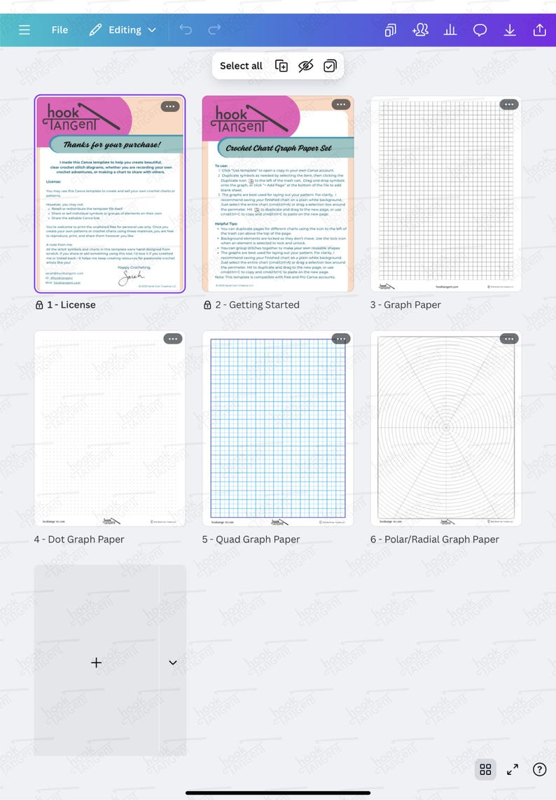 Crochet Chart Graph Paper Pack: Dot, Quad, Polar Grids (canva Template ...