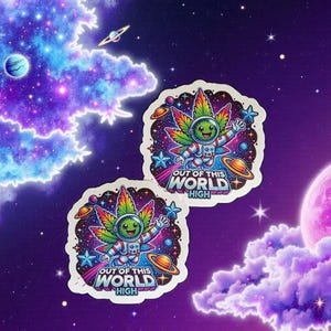 Out of This World High Astronaut Leaf Sticker | Waterproof Glossy Vinyl Sticker | Cute Tumbler Laptop Decal | Water Bottle | Stoner Gift