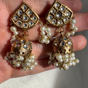 Kundan Jhumka Ohrringe, Antikes Gold Ohrringe, im indischen Stil / Indische Ohrringe / Pakistanischer Brautschmuck, indischer Brautschmuck