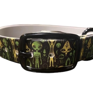 Out-of-This-World Dog Collar – Printed Biothane with Alien Design Printed Biothane  fits 12-14” neck