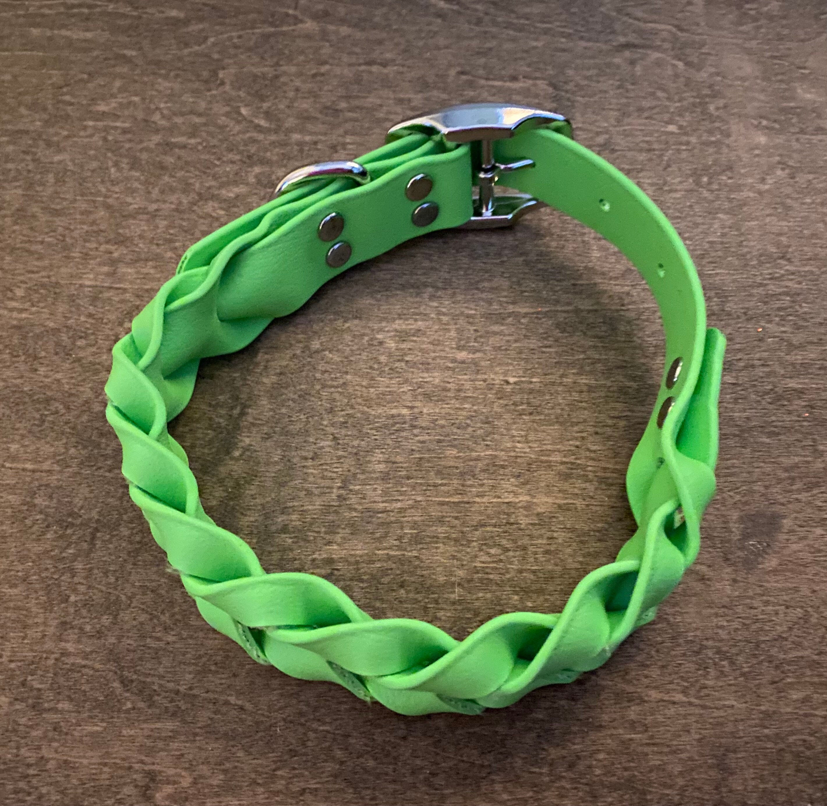 Lime Green Bleed Knot Biothane Dog Collar With Nickle Plated Hardware