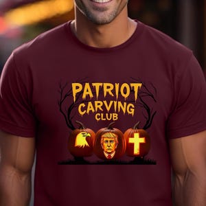 Trump Halloween Pumpkin T-Shirt: Patriots Carving Club Graphic Tee