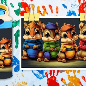 Chipmunk Crew” Kids Tumbler – urocze kreskówkowe wiewiórki w jasnych strojach