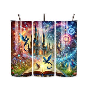 Vaso de 20 oz para amantes de los libros de fantasía: dragones, magia y temas míticos