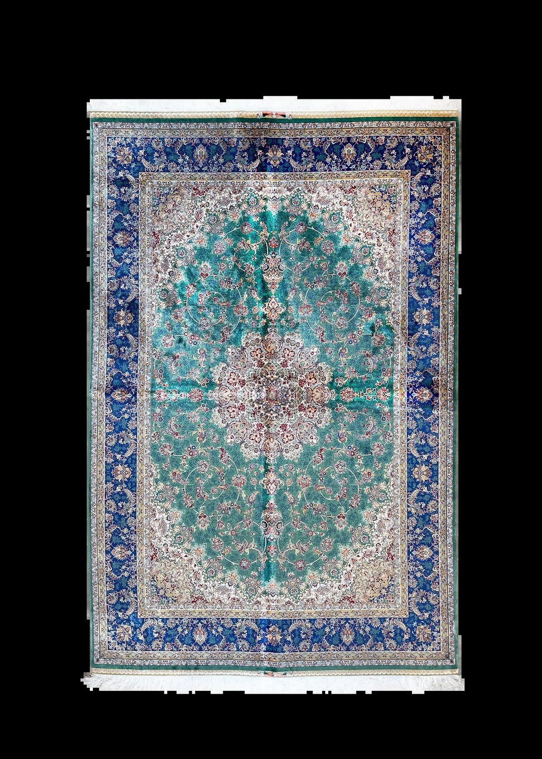 Green and Navy Blue Persian Style Rug 5x8, Elegant Area Rug for Living ...