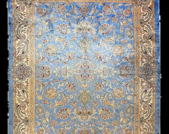 Blue and Beige Persian Style Rug 8x10, Large Area Rug for Living Room