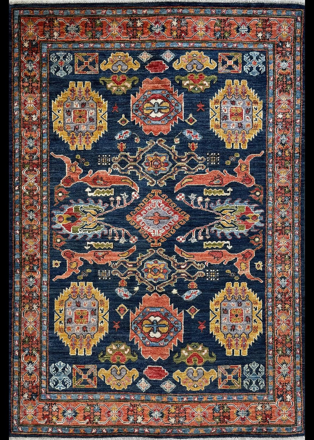 Navy Blue and Orange Wool Qashqai Persian Style Rug (4x6) - Etsy