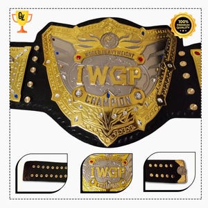 IWGP V5 World Heavyweight Wrestling Championship Belt | 2MM / 4MM / 6MM 3D Brass Plates | Deep Etched Replica Title | Adult Size Fan Belt