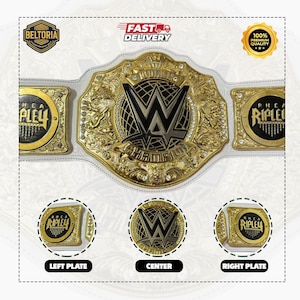 Women’s World Heavyweight Championship Belt – 4MM Casting Replica – Rhea Ripley Side Plates – Real Leather Strap – Wrestling Gift