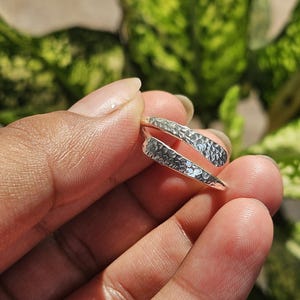 Hammered Sterling Silver Open Ring: Adjustable Double Band Boho Jewelry