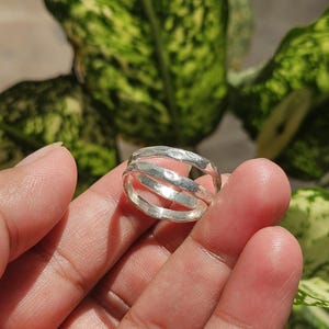 Handmade Hammered Sterling Silver Double Band Ring: Adjustable Open Wrap