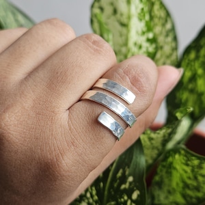 Hammered Sterling Silver Triple Band Ring: Adjustable Boho Statement Jewelry