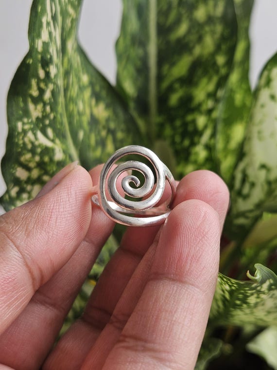 Sterling Silver Spiral Ring: Minimalist Twist Band, Boho Statement Jewelry