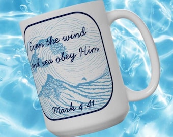 Bibel Vers Kaffeetasse: Blau, Weiß Nautisch