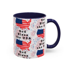 God Bless the USA Map, red white and blue, fireeowrks Accent Coffee Mug (11, 15oz)